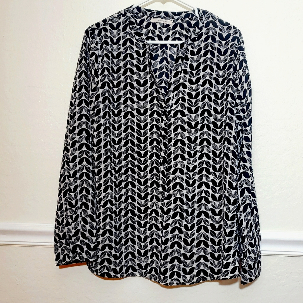 41 Hawthorn Leaf Print V-neck Blouse Plus Size